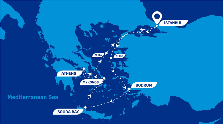 8 Days 7 Nights Cruise: Istanbul - Bodrum - Souda Bay - Mykonos - Pireaus (Athens) - Istanbul