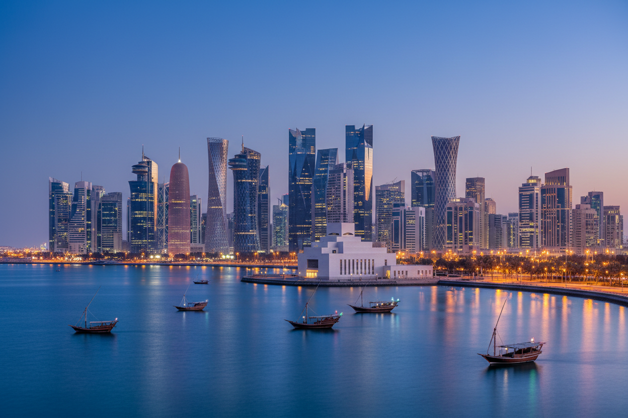 compile all doha iconic buildings in one photo