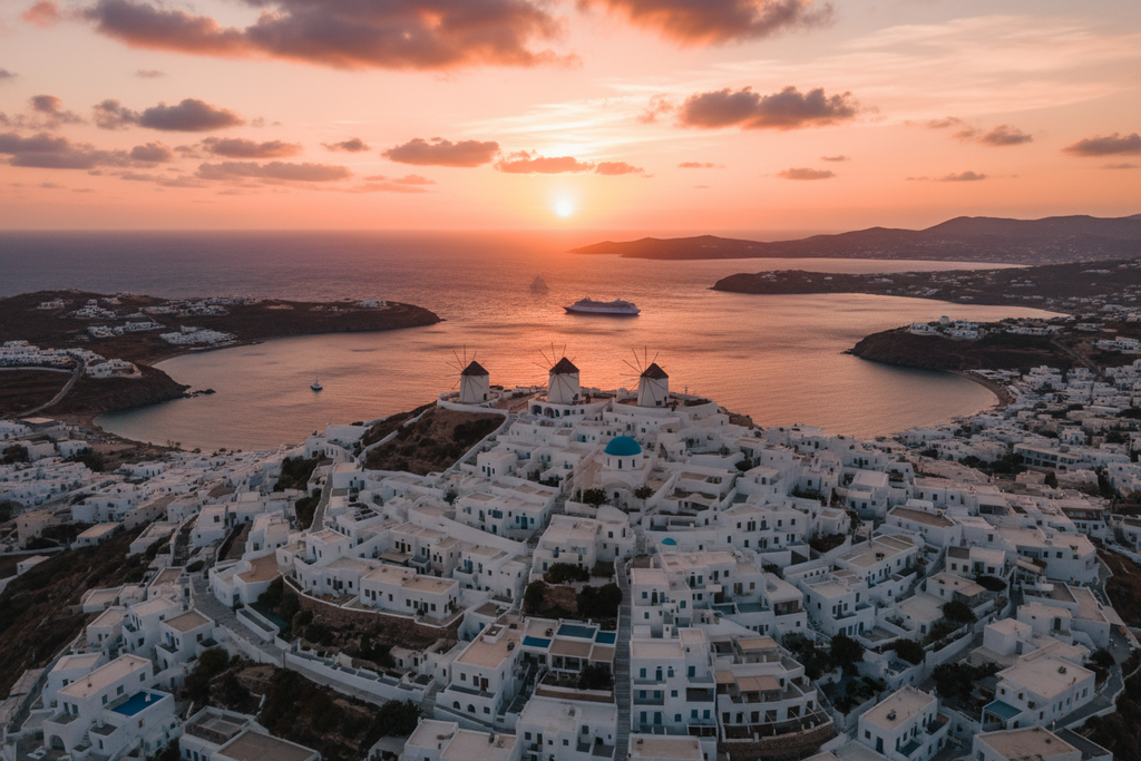 make mykonos more dominant and drone view of this place